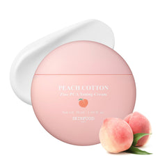SKINFOOD 1957 Peach Cotton Tone Up Cream packaging close-up, eco-friendly design for clean beauty