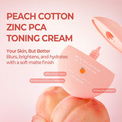 SKINFOOD Peach Cotton Tone Up Cream swirls on skin showing lightweight tint
