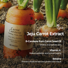 SKINFOOD Carrot Carotene Daily Mask sheet on face during application for calming moisture