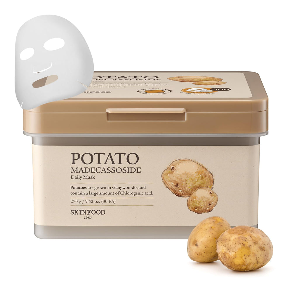 SKINFOOD Potato Madecassoside Daily Sheet Mask front-pack, bulk-pack convenience for daily soothing sessions.