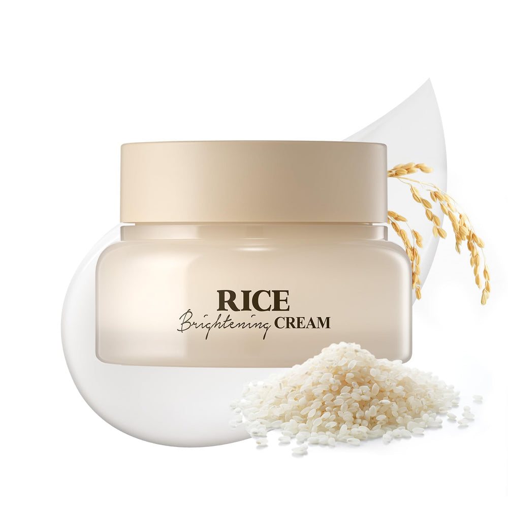 SKINFOOD Rice Brightening Cream jar close-up showing hydrated skin results