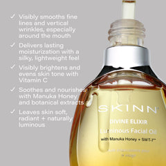 SKINN luminous face oil texture close-up showing a silky, non-greasy finish