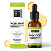 SkinSetGo Kojic Serum bottle closeup showing lightweight, quick-absorb formula