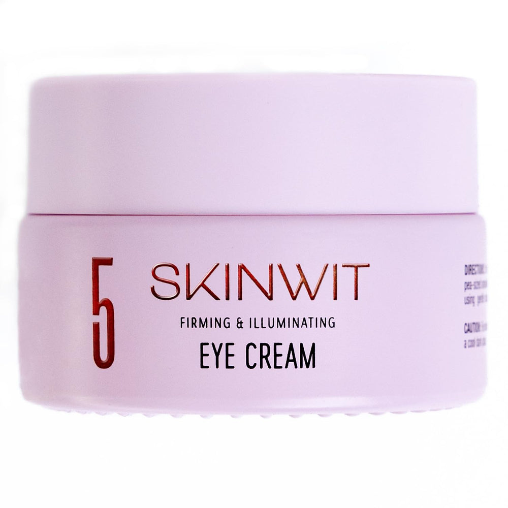 SKINWIT eye cream tube application shows smooth, easy-to-apply texture around the eyes.