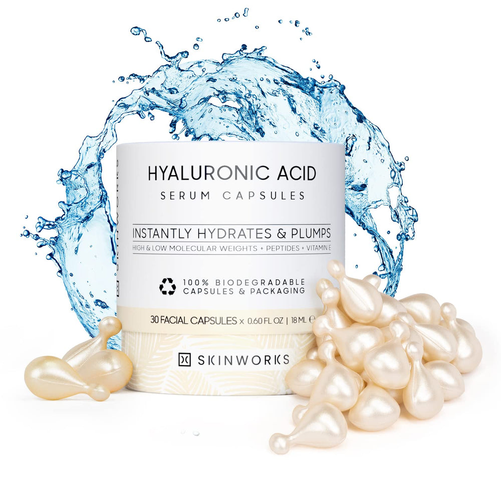 Skinworks Hyaluronic Acid Serum bottle for hydration and plump skin.