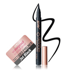 Skone waterproof liquid eyeliner in jet black swatch showing bold, long-lasting color