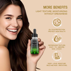 SKSOYT facial oil application on skin indicates quick absorption and non-greasy feel.
