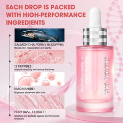 Serum applying glow on the skin with SKSOYT Pink Peptide 12 PDRN Serum