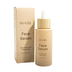 Sky and Sol ancestral serum bottle front, clean minimal design for daily hydration.