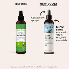 Sky Organics Tea Tree & Witch Hazel toner application spray for quick, oil-control refresh.