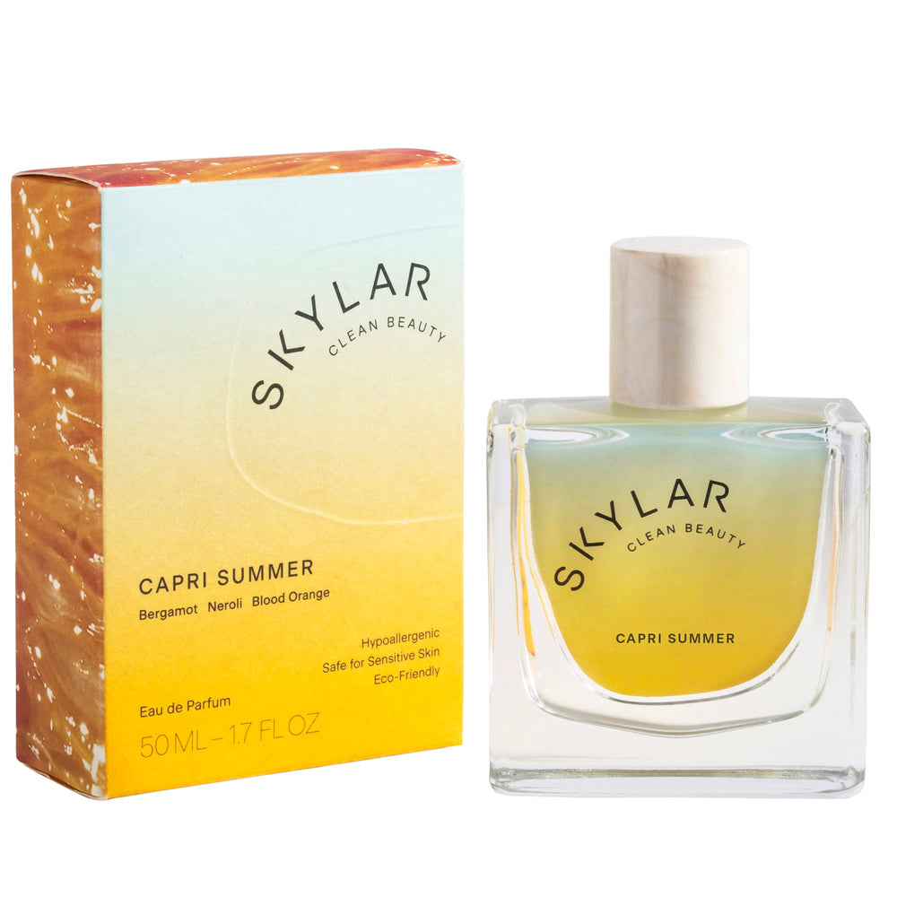 Skylar Capri Summer bottle front view showing a fresh, citrusy fragrance for everyday wear.