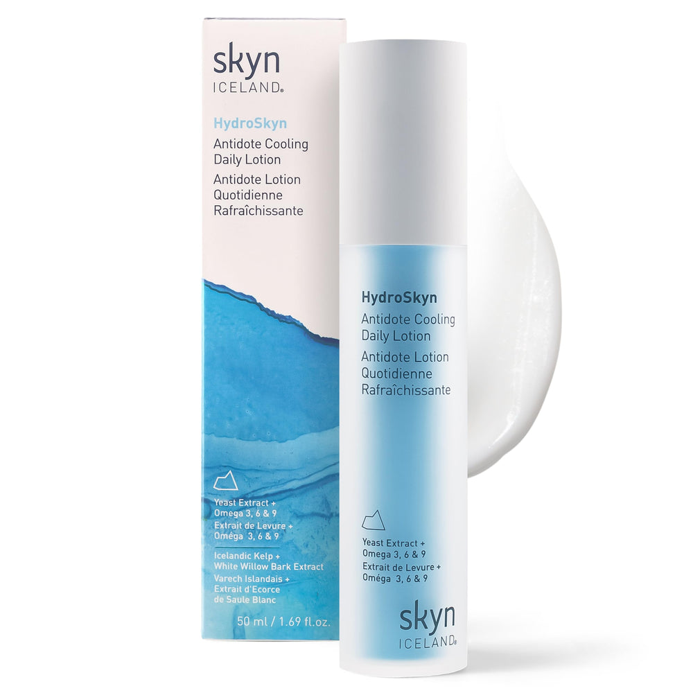 Skyn ICELAND Antidote Cooling Daily Lotion bottle showing lightweight formula for sensitive skin