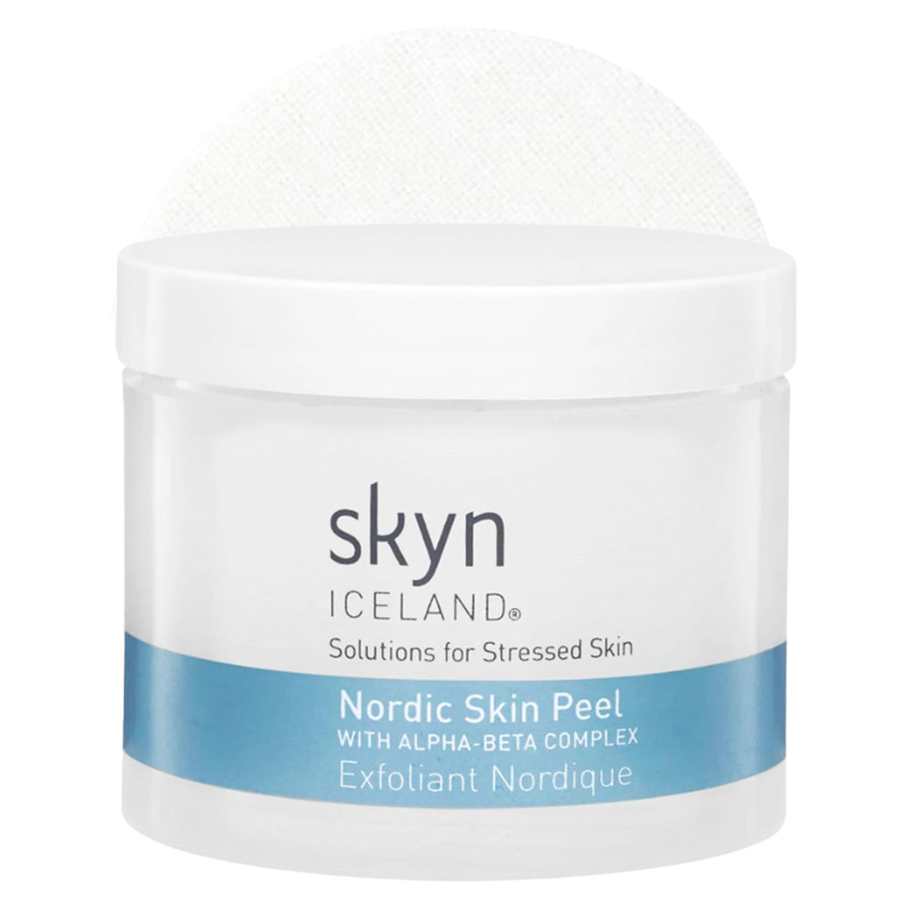 Skyn ICELAND Nordic Skin Peel pad closeup showing gentle exfoliation for smoother texture