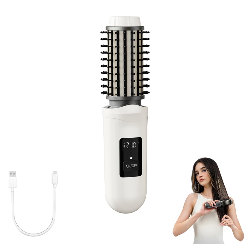 SL Euthtion cordless hair curling iron brush front view for versatile 3-in-1 styling