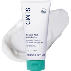 SLMD Glycolic Acid Body Lotion packaging promotes premium care for smoother skin