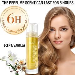 SLUJ Hair Perfume gold shimmer close-up reveals subtle glow on hair.