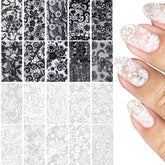 SmallCat lace nail foil in black and white for elegant DIY manicures.