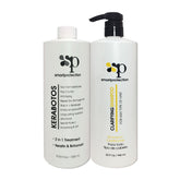 Smart Protection Kerabotos clarifying shampoo bottle highlights keratin-infused formula for smoother hair.