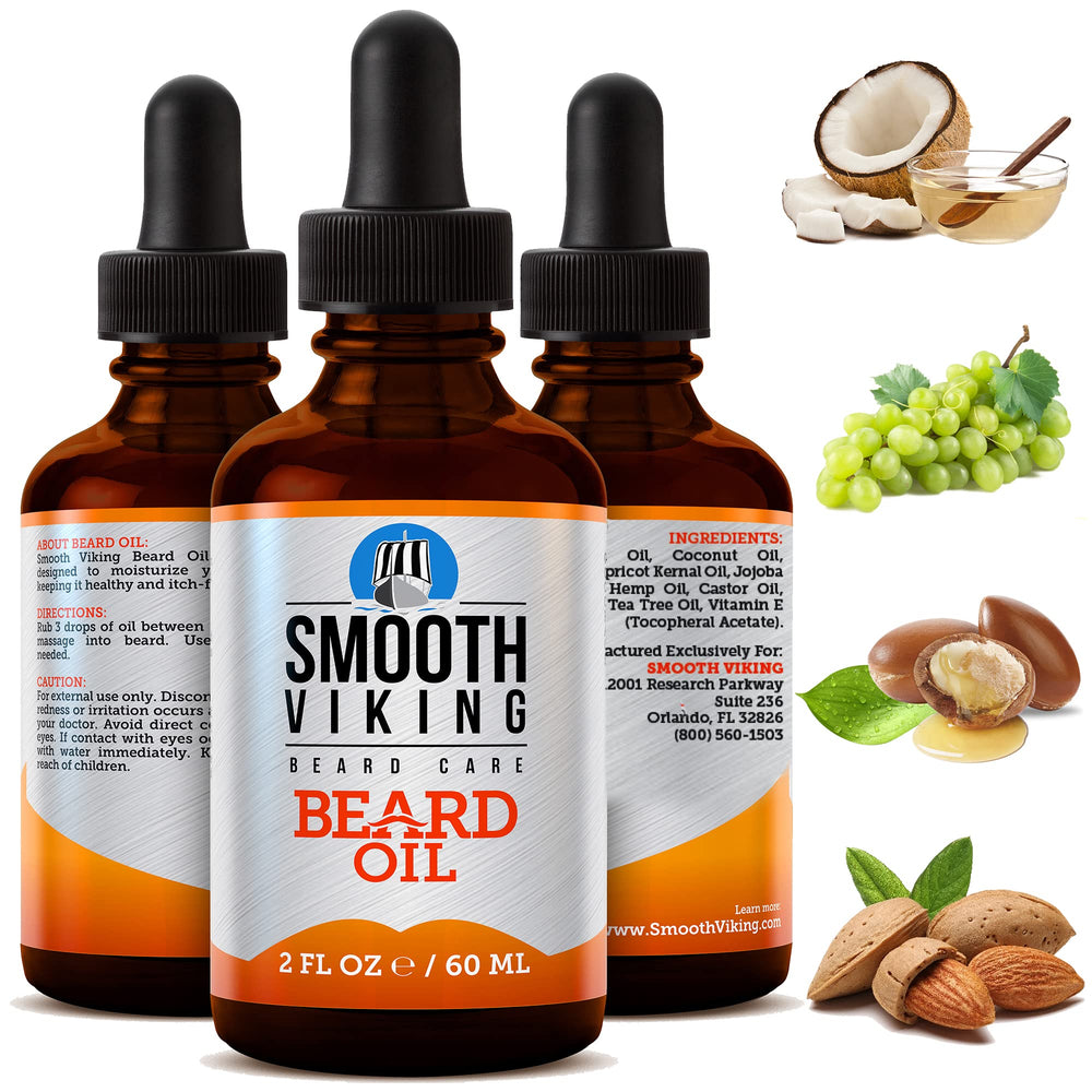 Smooth Viking Beard Oil bottle with argan for deep conditioning and shine.