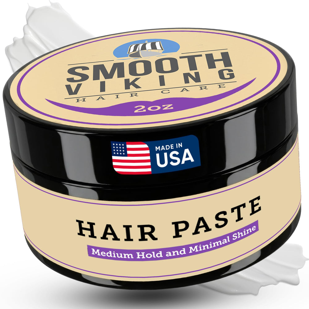 Smooth Viking Hair Paste jar closeup showing matte finish for textured styles.