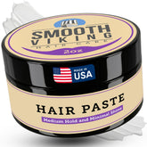Smooth Viking Hair Paste jar closeup showing matte finish for textured styles.