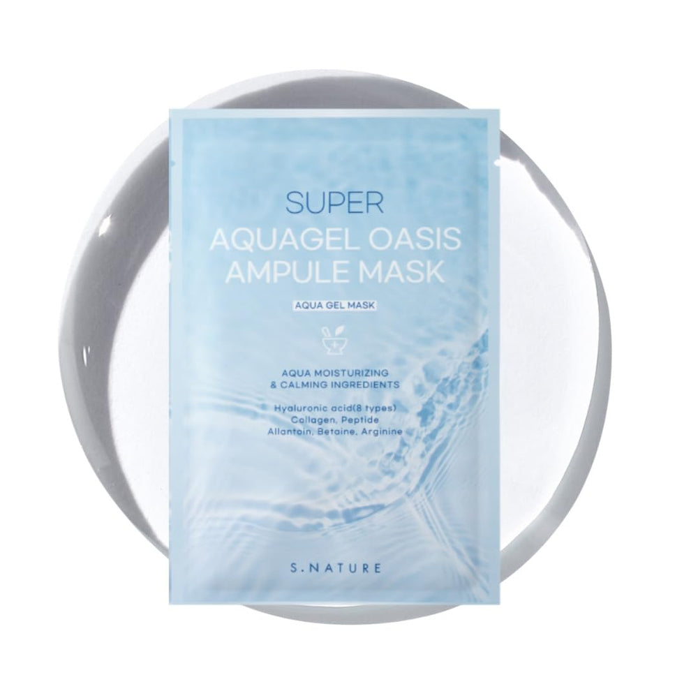 S.NATURE Aquagel Oasis Ampule Mask packaging highlights vegan formula for a clean beauty routine.