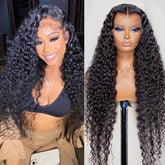 SNJON Water Wave 13x6 HD lace front wig with invisible lace for seamless parting.