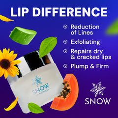 SNOW sulfate-free lip balm tube emphasizing a clean formula for sensitive lips