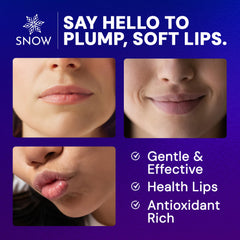 SNOW vitamin E infused lip care close-up highlighting natural plump and protection