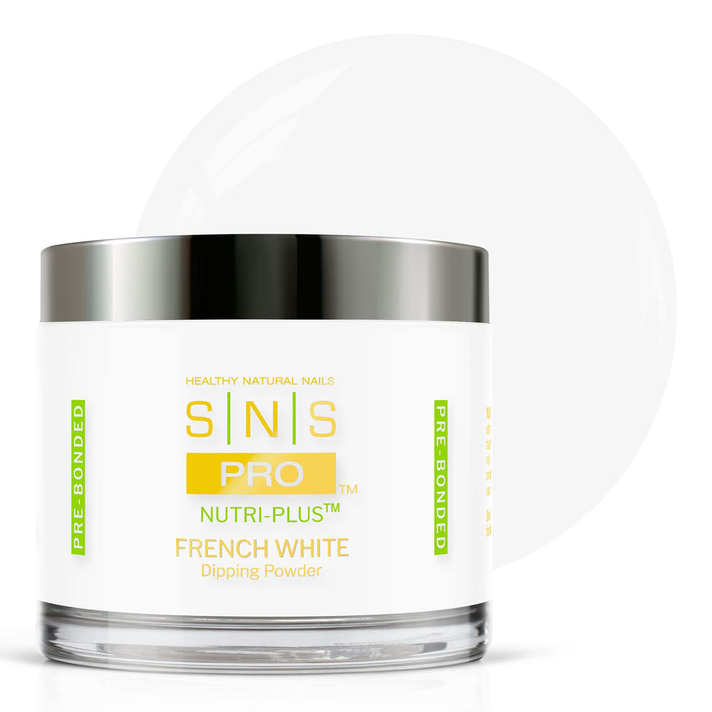 SNS Nail Dip Powder French White closeup shows rich pigment for salon-style finish.
