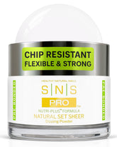 SNS Nail Dip Powder Natural Sheer bottle close-up with a glossy finish.