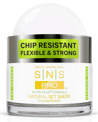 SNS Nail Dip Powder Natural Sheer bottle close-up with a glossy finish.