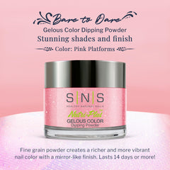 SNS Bare to Dare Pink Platforms jar highlights vibrant, mirror-like finish without UV lamp