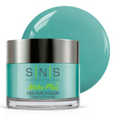 SNS Nail Dip Powder Racer Back Girls jar displays turquoise shimmer with long-lasting color.