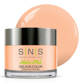 SNS Satin Doll dip powder jar shows a peachy pastel cream color for salon-quality nails