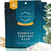 Soakness hydrogen peroxide bath salts bottle pouring for a refreshing soak