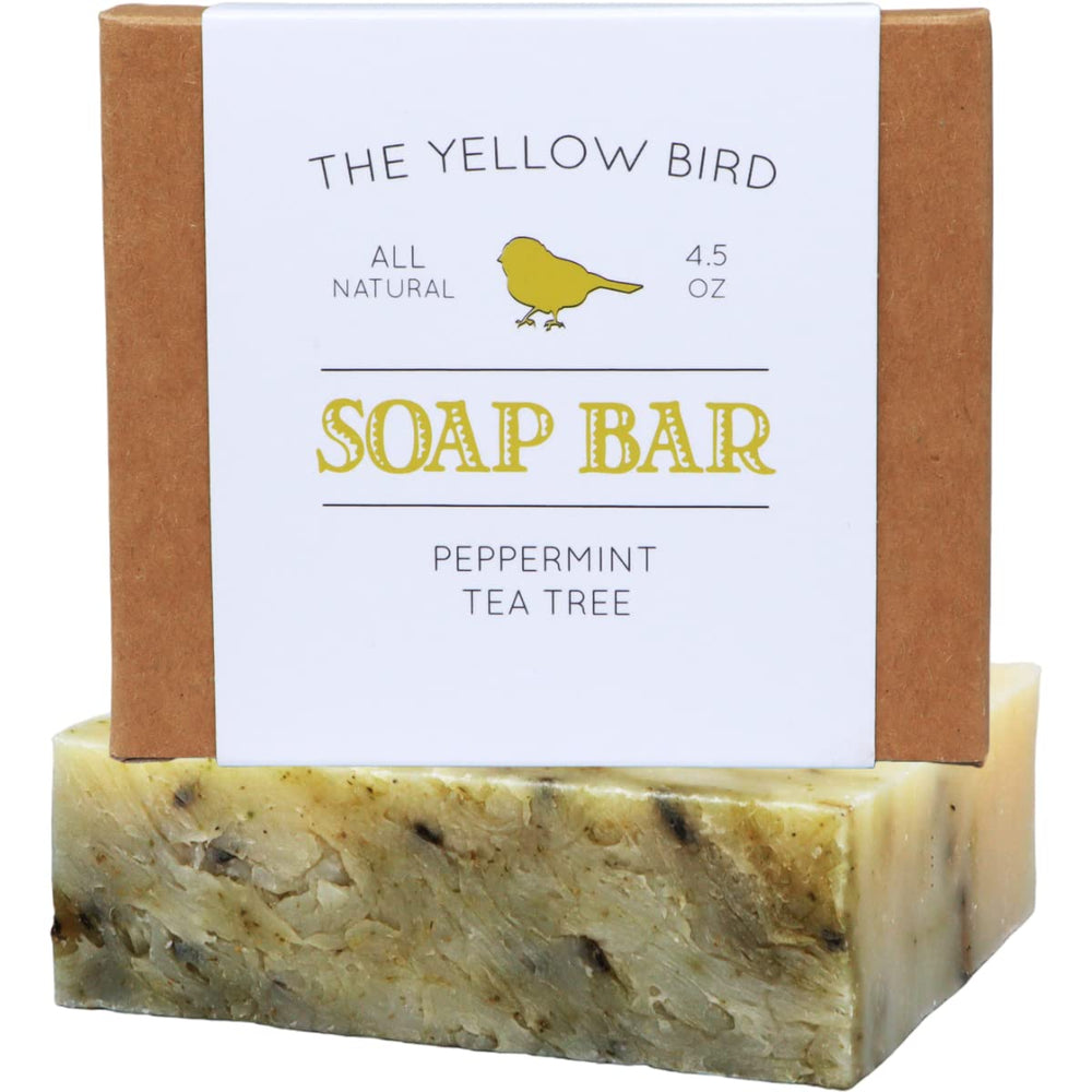 The Yellow Bird Peppermint Tea Tree Soap Bar - front view, gentle cleansing for sensitive skin.