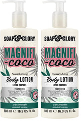 Soap & Glory Magnifi-Coco bottle closeup highlighting rich hydration for dry skin.