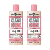 Soap & Glory Original Pink Clean On Me bottle highlighting bergamot-rose scent for a refreshing shower.