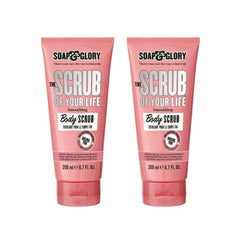 Soap & Glory Original Pink Scrub Of Your Life bottle closeup for velvety skin.