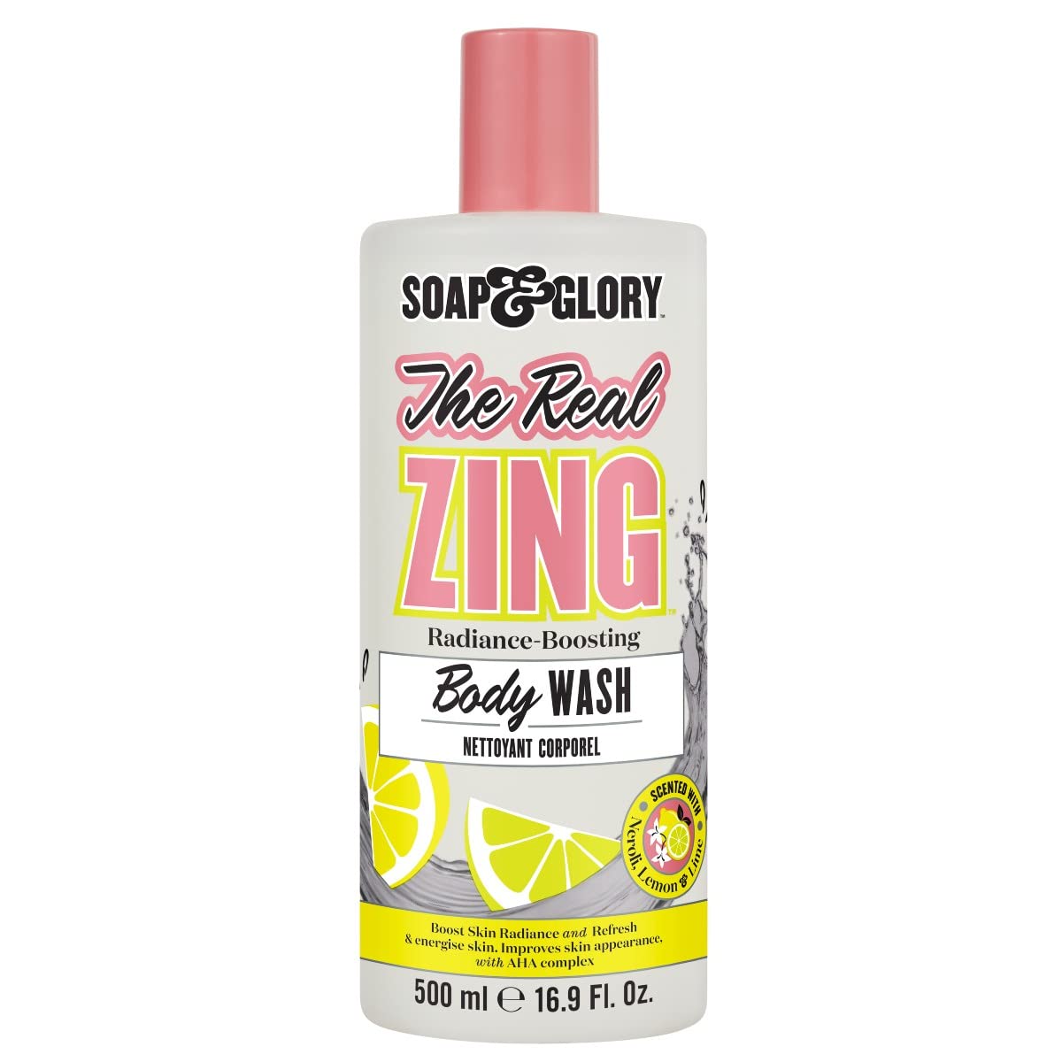 Soap & Glory Real Zing bottle pour for a refreshing morning cleanse.