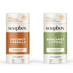 Soapbox Coconut & Vanilla deodorant stick, long-lasting freshness for daily wear