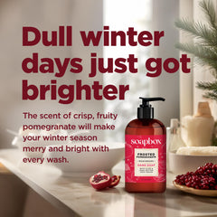 Soapbox Frosted Pomegranate bottle with bright aromatic scent
