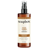 Soapbox Mane Tamer spray bottle front for easy frizz control and detangling.