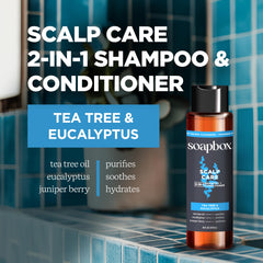 Soapbox Men's Tea Tree Eucalyptus shampoo foam signals cleansing lather.