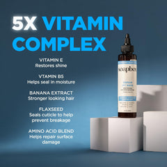 Soapbox Repairing Hair Treatment ingredients bottle highlights vitamin E and banana extract