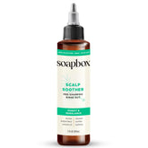 Soapbox Scalp Soother bottle pour shows refreshing tea tree relief on the scalp.
