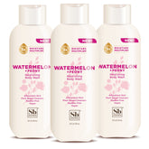 Soapbox Watermelon + Peony body wash bottle front, moisturizing formula highlighted.