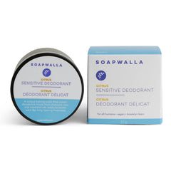 Soapwalla Sensitive Skin Citrus deodorant cream tube showing creamy texture for sensitive skin odor control.