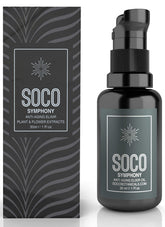SOCO Symphony anti-aging elixir bottle showcasing sea buckthorn glow